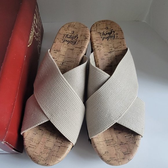 Faded Glory Tan Cork Wedge Criss Cross Sandal Size 6.5 - Picture 5 of 6